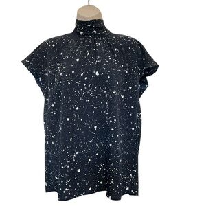 NWT Goldray Womens Pleat Detail Navy Print Mock Neck Top Size Medium